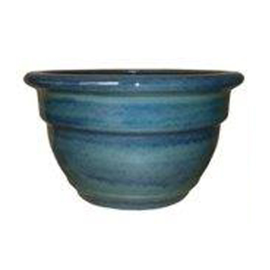 halcy on pottery squat pot blue green